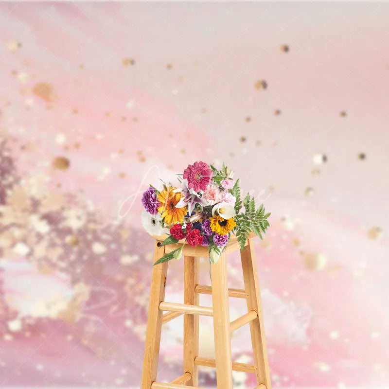Aperturee - Aperturee Soft Pink Fluid Waves and Gold Confetti Backdrop Abstract Photography Background Elegant Party Decor