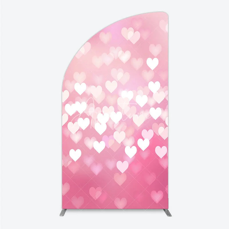 Aperturee - Aperturee Soft Pink Gradient Heart Bokeh Half Moon Arch Backdrop Romantic Valentine’s Day and Baby Shower Decor