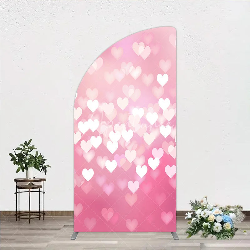 Aperturee - Aperturee Soft Pink Gradient Heart Bokeh Half Moon Arch Backdrop Romantic Valentine’s Day and Baby Shower Decor