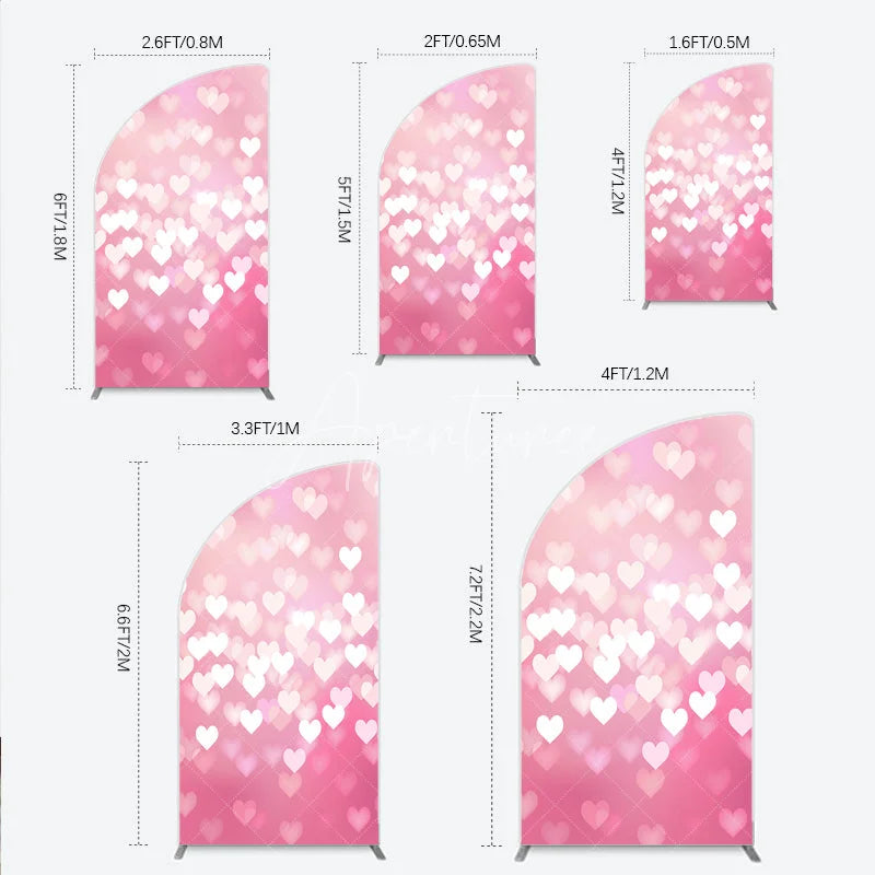 Aperturee - Aperturee Soft Pink Gradient Heart Bokeh Half Moon Arch Backdrop Romantic Valentine’s Day and Baby Shower Decor