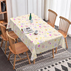 Aperturee - Aperturee Soft Pink Yellow Floral Cream Rectangle Tablecloth Warm Tropical Flower Background Summer Dining Table Cover Home