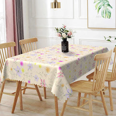 Aperturee - Aperturee Soft Pink Yellow Floral Cream Rectangle Tablecloth Warm Tropical Flower Background Summer Dining Table Cover Home
