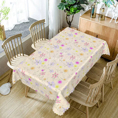 Aperturee - Aperturee Soft Pink Yellow Floral Cream Rectangle Tablecloth Warm Tropical Flower Background Summer Dining Table Cover Home