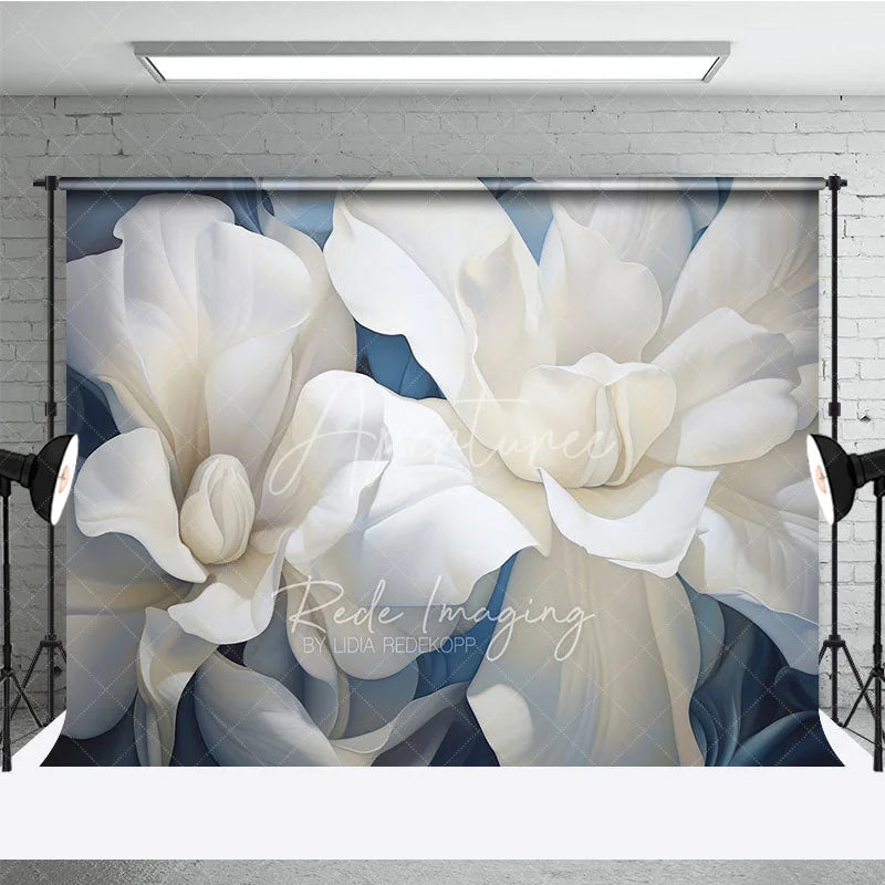 Aperturee - Aperturee Soft White Floral Backdrop Dreamy Blue Flower Art Background Newborn Photography Studio Prop