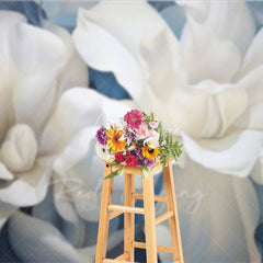 Aperturee - Aperturee Soft White Floral Backdrop Dreamy Blue Flower Art Background Newborn Photography Studio Prop