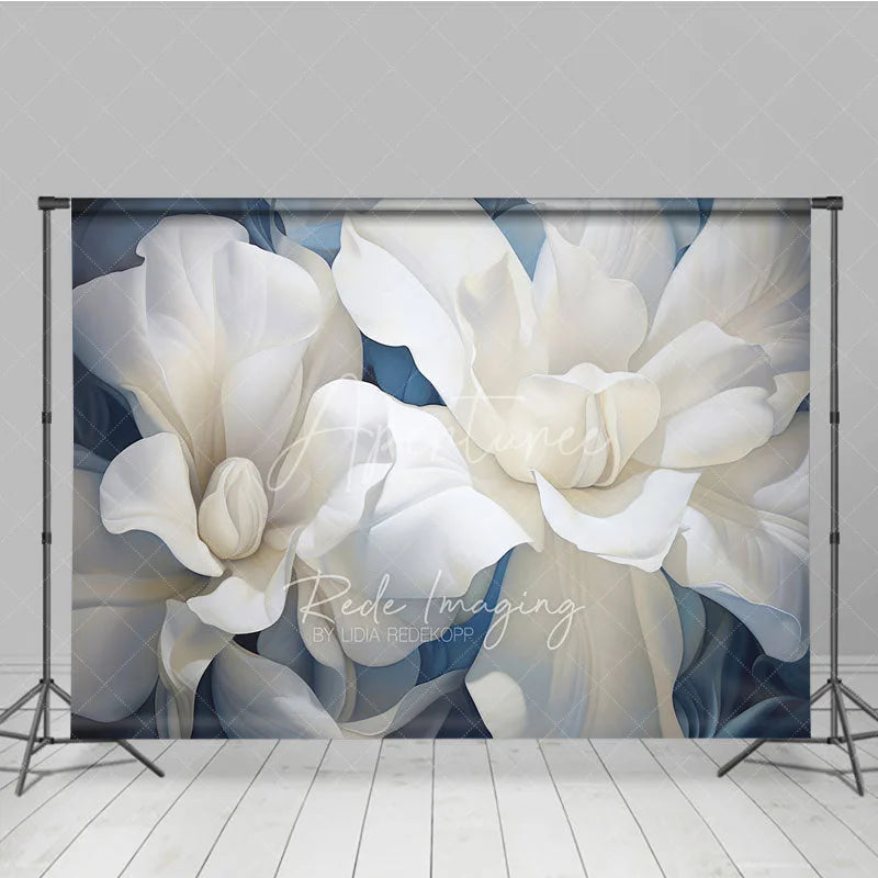 Aperturee - Aperturee Soft White Floral Backdrop Dreamy Blue Flower Art Background Newborn Photography Studio Prop