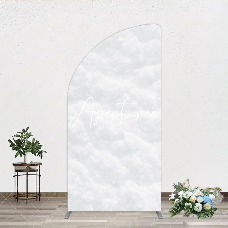 Aperturee - Aperturee Soft White Textured Snow Fluffy Half Moon Arch Backdrop Elegant Winter Wonderland Holiday Party Decor
