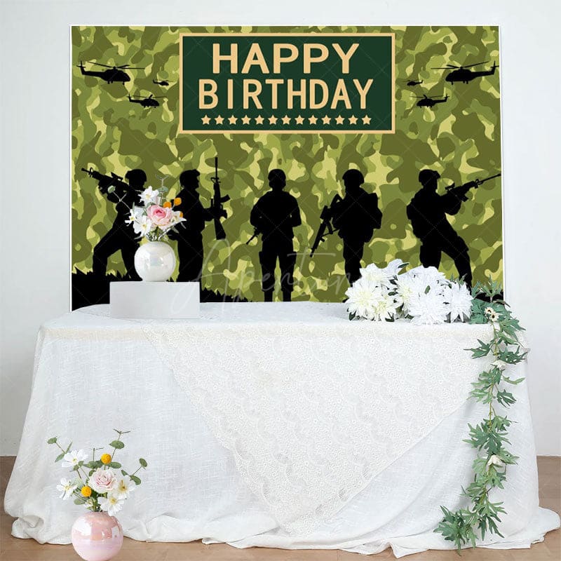 Aperturee - Aperturee Soldier Training Silhouette Happy Birthday Backdrop