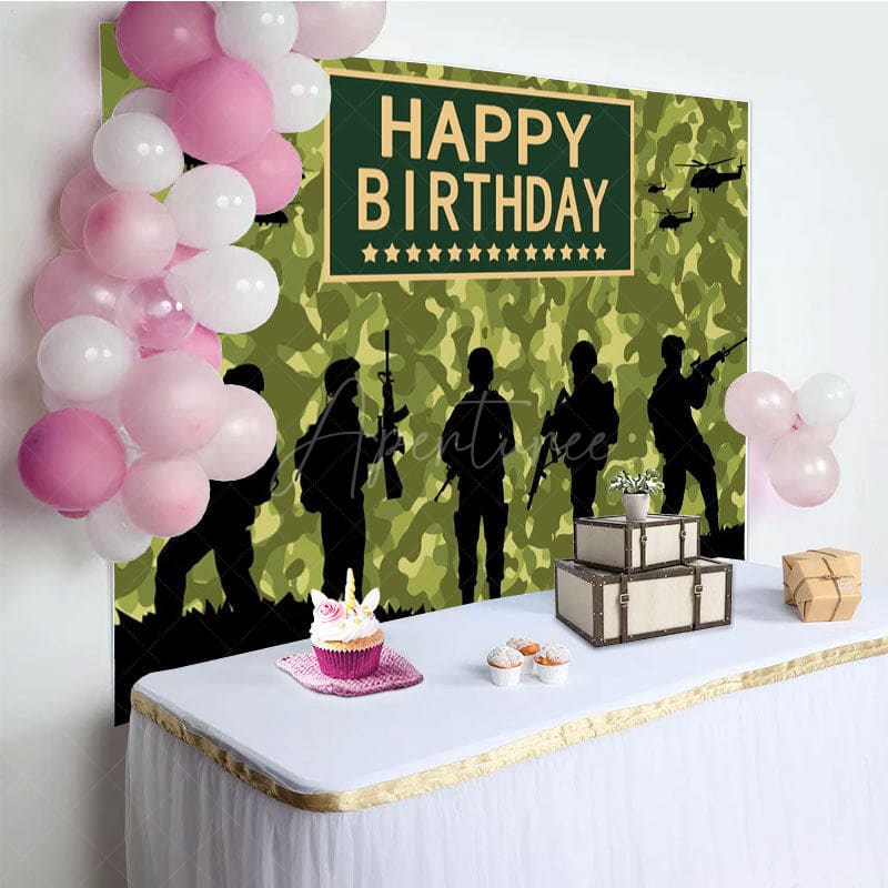 Aperturee - Aperturee Soldier Training Silhouette Happy Birthday Backdrop