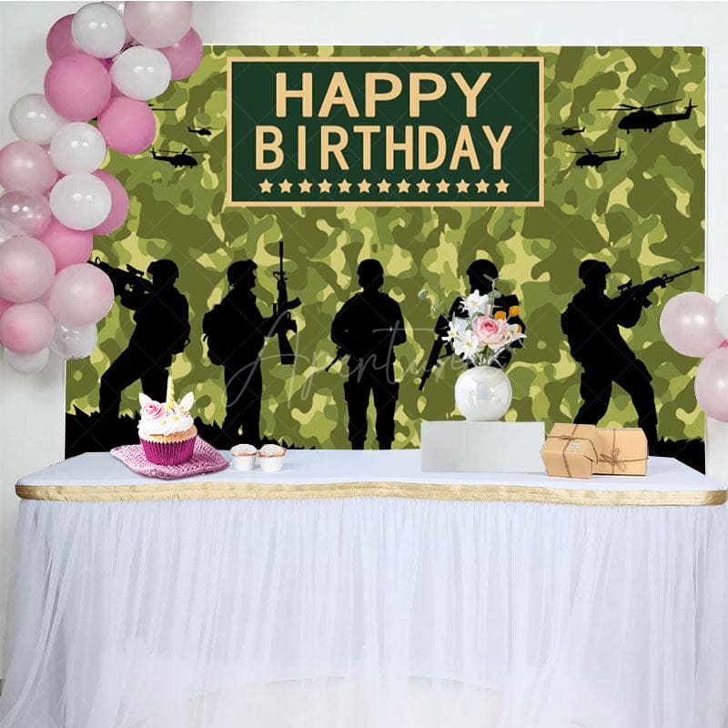 Aperturee - Aperturee Soldier Training Silhouette Happy Birthday Backdrop