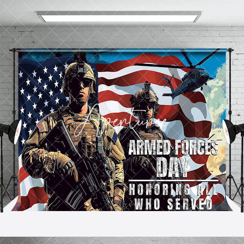 Aperturee - Aperturee Soldier Usa Flag National Armed Forces Day Backdrop