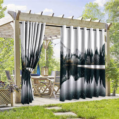 Aperturee - Aperturee Solemn Lake View Waterproof Printed Outdoor Curtains
