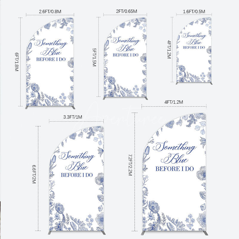 Aperturee - Aperturee Something Blue Before I Do Half Moon Arch Backdrop for Bridal Shower and Bachelorette Elegant Floral Party Decor