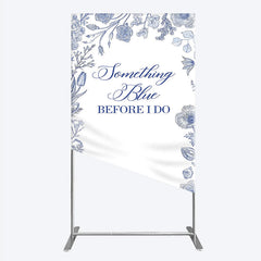 Aperturee - Aperturee Something Blue Before I Do Rectangle Backdrop for Bridal Shower and Bachelorette Elegant Floral Party Decor