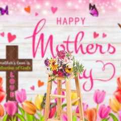 Aperturee - Aperturee Sparkle Cross Floral Wood Happy Mothers Day Backdrop