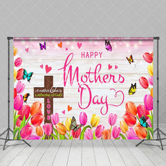 Aperturee - Aperturee Sparkle Cross Floral Wood Happy Mothers Day Backdrop