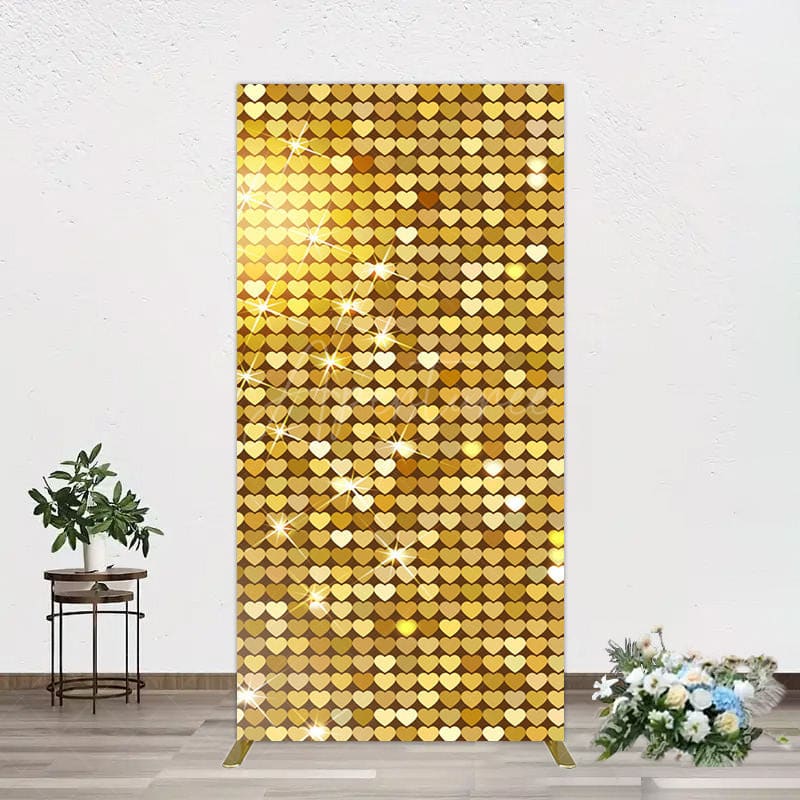 Aperturee - Aperturee Sparkle Heart Gold Sequins Birthday Rectangle Backdrop