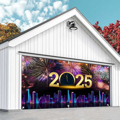 Aperturee - Aperturee Sparkle Neon Cyber City New Year Garage Door Banner