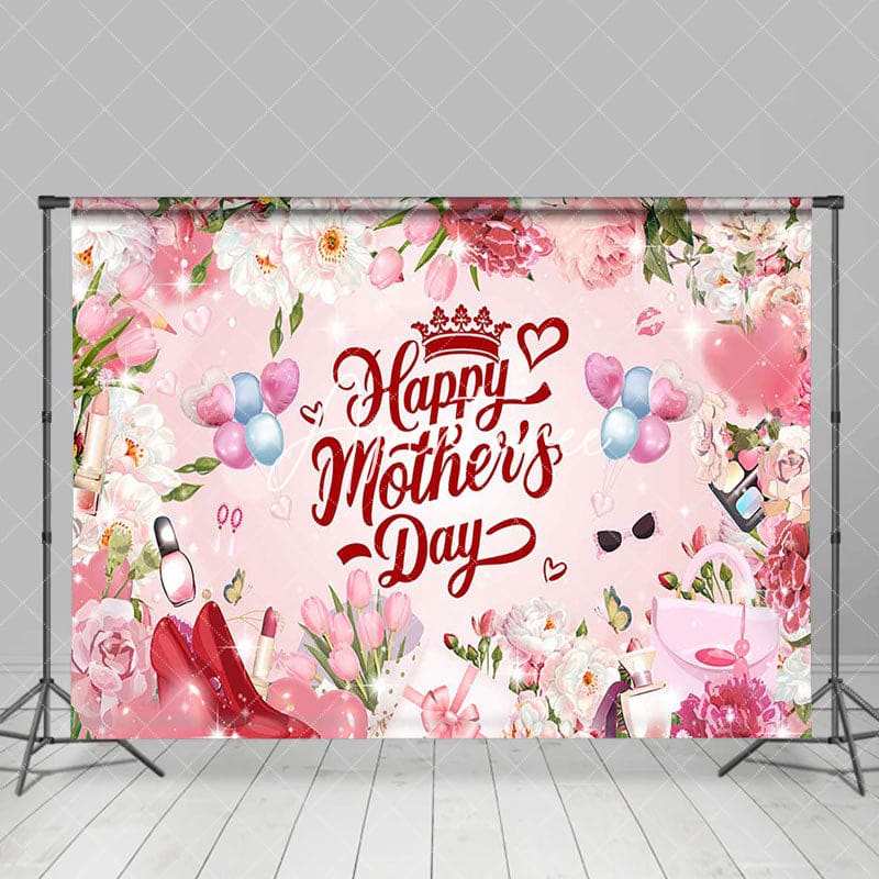 Aperturee - Aperturee Sparkle Pink Floral Gifts Happy Mothers Day Backdrop