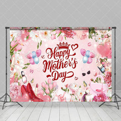 Aperturee - Aperturee Sparkle Pink Floral Gifts Happy Mothers Day Backdrop