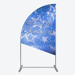 Aperturee - Aperturee Sparkling Blue Glitter Bokeh Stars Happy Birthday Half Moon Arch Backdrop Festive Party Decoration