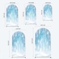 Aperturee - Aperturee Sparkling Blue Winter Wonderland Round Top Arch Backdrop with Icicles and Snowflakes Holiday Party Decor
