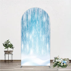Aperturee - Aperturee Sparkling Blue Winter Wonderland Round Top Arch Backdrop with Icicles and Snowflakes Holiday Party Decor