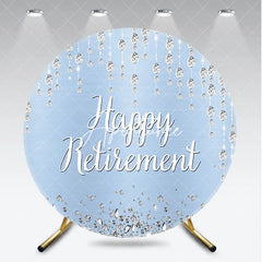 Aperturee - Aperturee Sparkling Diamond Light Blue Happy Retirement Round Backdrop Elegant Celebration Party Decor for Adults.