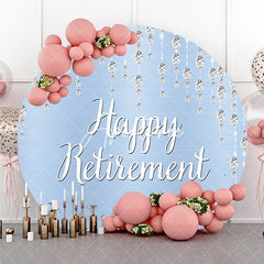 Aperturee - Aperturee Sparkling Diamond Light Blue Happy Retirement Round Backdrop Elegant Celebration Party Decor for Adults.