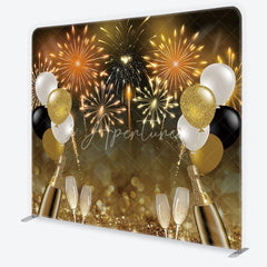 Aperturee - Aperturee Sparkling Gold Black White Fireworks and Champagne Square Double-Sided Backdrop New Year’s Eve Party Decor