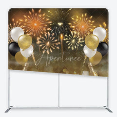 Aperturee - Aperturee Sparkling Gold Black White Fireworks and Champagne Square Double-Sided Backdrop New Year’s Eve Party Decor