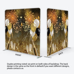 Aperturee - Aperturee Sparkling Gold Black White Fireworks and Champagne Square Double-Sided Backdrop New Year’s Eve Party Decor