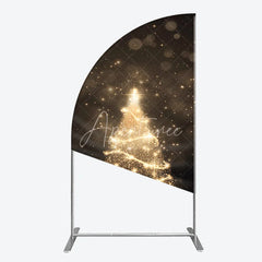 Aperturee - Aperturee Sparkling Golden Glitter Christmas Tree Half Moon Arch Backdrop Elegant Holiday Party Photography Decor