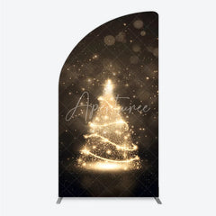 Aperturee - Aperturee Sparkling Golden Glitter Christmas Tree Half Moon Arch Backdrop Elegant Holiday Party Photography Decor