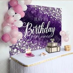 Aperturee - Aperturee Sparkling Purple and Silver Glitter Diamond Happy Birthday Backdrop Elegant Bokeh Celebration Party Decor