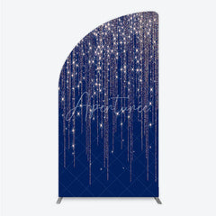 Aperturee - Aperturee Sparkling Rose Gold Glitter Half Moon Arch Backdrop on Navy Blue Elegant Party Celebration Decor