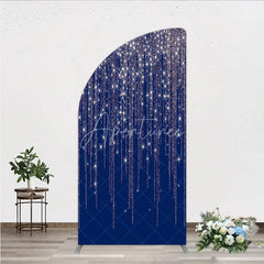 Aperturee - Aperturee Sparkling Rose Gold Glitter Half Moon Arch Backdrop on Navy Blue Elegant Party Celebration Decor