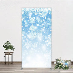 Aperturee - Aperturee Sparkling White Snowflakes and Bokeh Lights on Light Blue Rectangle Arch Backdrop Winter Holiday Party Decor