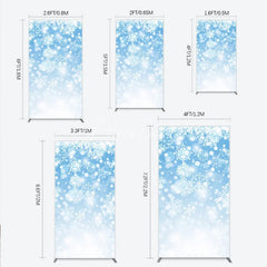 Aperturee - Aperturee Sparkling White Snowflakes and Bokeh Lights on Light Blue Rectangle Arch Backdrop Winter Holiday Party Decor