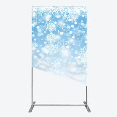 Aperturee - Aperturee Sparkling White Snowflakes and Bokeh Lights on Light Blue Rectangle Arch Backdrop Winter Holiday Party Decor