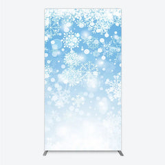 Aperturee - Aperturee Sparkling White Snowflakes and Bokeh Lights on Light Blue Rectangle Arch Backdrop Winter Holiday Party Decor