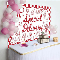 Aperturee - Aperturee Special Delivery Pizza Theme Baby Shower Backdrop Red Checkered Italian Food Party Decoration
