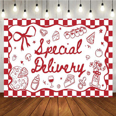 Aperturee - Aperturee Special Delivery Pizza Theme Baby Shower Backdrop Red Checkered Italian Food Party Decoration