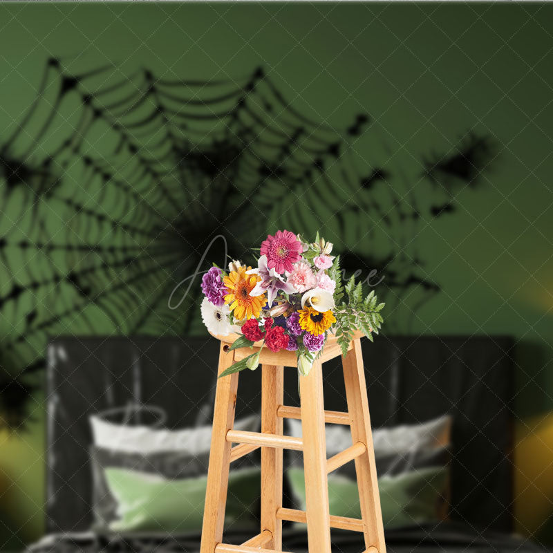 Aperturee Aperturee Spiderweb Wall Decal Photography Backdrop Green and Black Halloween Headboard Spooky Bedroom Studio Photo Prop