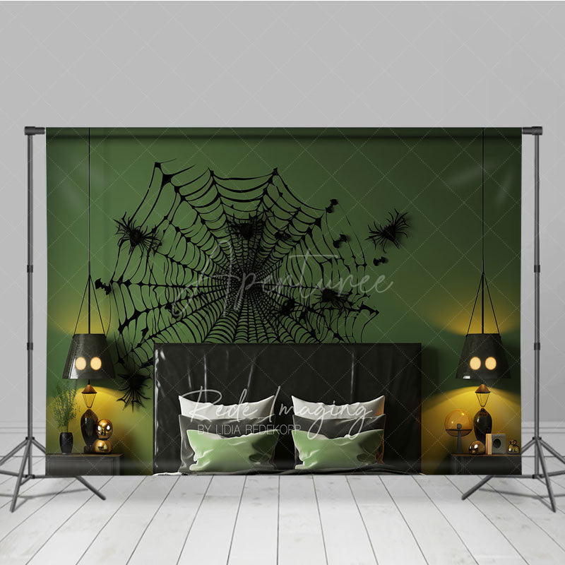 Aperturee Aperturee Spiderweb Wall Decal Photography Backdrop Green and Black Halloween Headboard Spooky Bedroom Studio Photo Prop