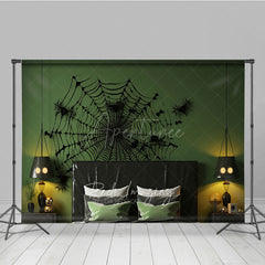 Aperturee Aperturee Spiderweb Wall Decal Photography Backdrop Green and Black Halloween Headboard Spooky Bedroom Studio Photo Prop