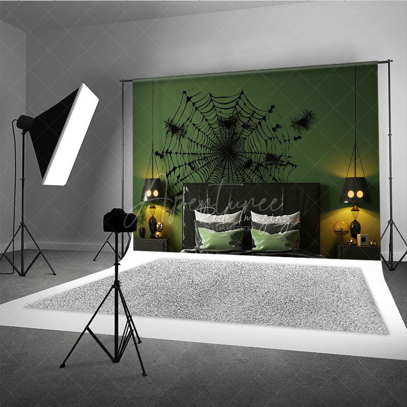 Aperturee Aperturee Spiderweb Wall Decal Photography Backdrop Green and Black Halloween Headboard Spooky Bedroom Studio Photo Prop