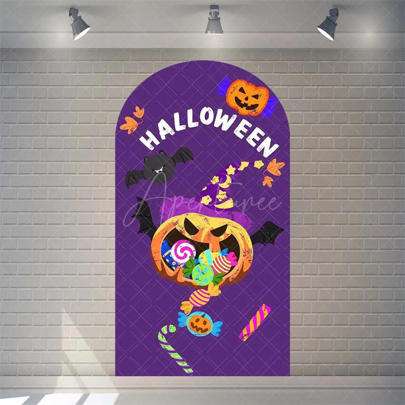 Aperturee - Aperturee Spooky Castle Halloween Arch Backdrop Haunted Party Decor with Bat Spider Web Happy Halloween Photo Prop for Indoor