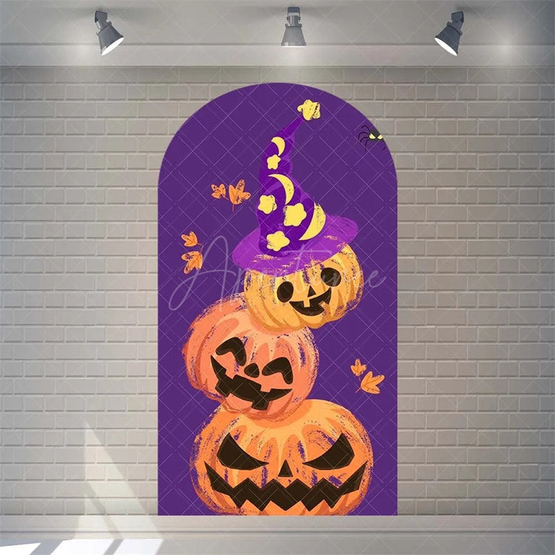 Aperturee - Aperturee Spooky Castle Halloween Arch Backdrop Haunted Party Decor with Bat Spider Web Happy Halloween Photo Prop for Indoor