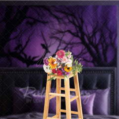 Aperturee Aperturee Spooky Forest Wall Art Photography Backdrop Purple Halloween Scene with Bats Dark Moody Bedroom Photo Prop
